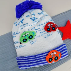 Baby Moo Car Pom Pom Breathable Beanie Warm Knitted Woollen Cap - Blue