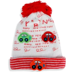 Baby Moo Car Pom Pom Breathable Beanie Warm Knitted Woollen Cap - Red