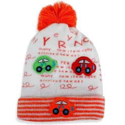 Baby Moo Car Pom Pom Breathable Beanie Warm Knitted Woollen Cap - Orange