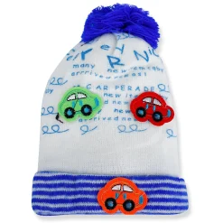 Baby Moo Car Pom Pom Breathable Beanie Warm Knitted Woollen Cap - Blue