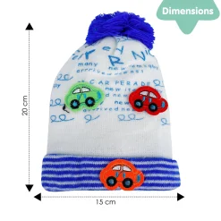 Baby Moo Car Pom Pom Breathable Beanie Warm Knitted Woollen Cap - Blue