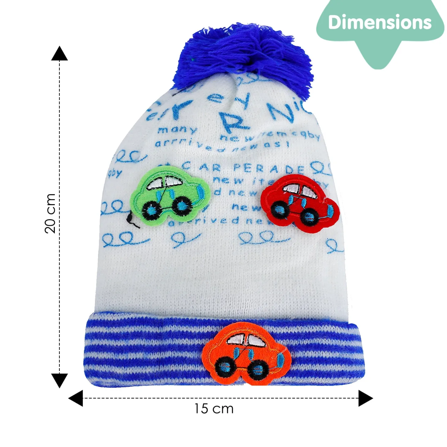 Baby Moo Car Pom Pom Breathable Beanie Warm Knitted Woollen Cap - Blue