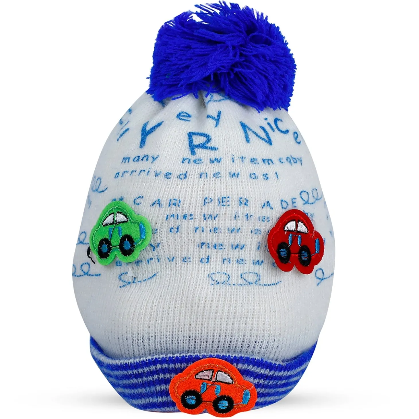 Baby Moo Car Pom Pom Breathable Beanie Warm Knitted Woollen Cap - Blue