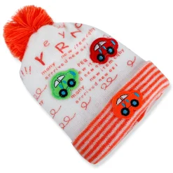 Baby Moo Car Pom Pom Breathable Beanie Warm Knitted Woollen Cap - Orange