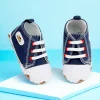 Baby Moo Car Printed Lace-Up Design Anti-Skid Denim Sneakers - Blue, White
