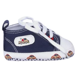 Baby Moo Car Printed Lace-Up Design Anti-Skid Denim Sneakers - Blue, White