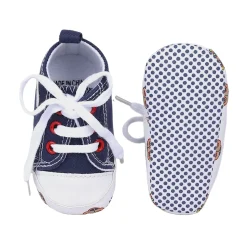 Baby Moo Car Printed Lace-Up Design Anti-Skid Denim Sneakers - Blue, White