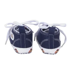 Baby Moo Car Printed Lace-Up Design Anti-Skid Denim Sneakers - Blue, White