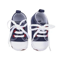 Baby Moo Car Printed Lace-Up Design Anti-Skid Denim Sneakers - Blue, White