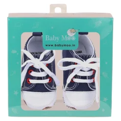 Baby Moo Car Printed Lace-Up Design Anti-Skid Denim Sneakers - Blue, White
