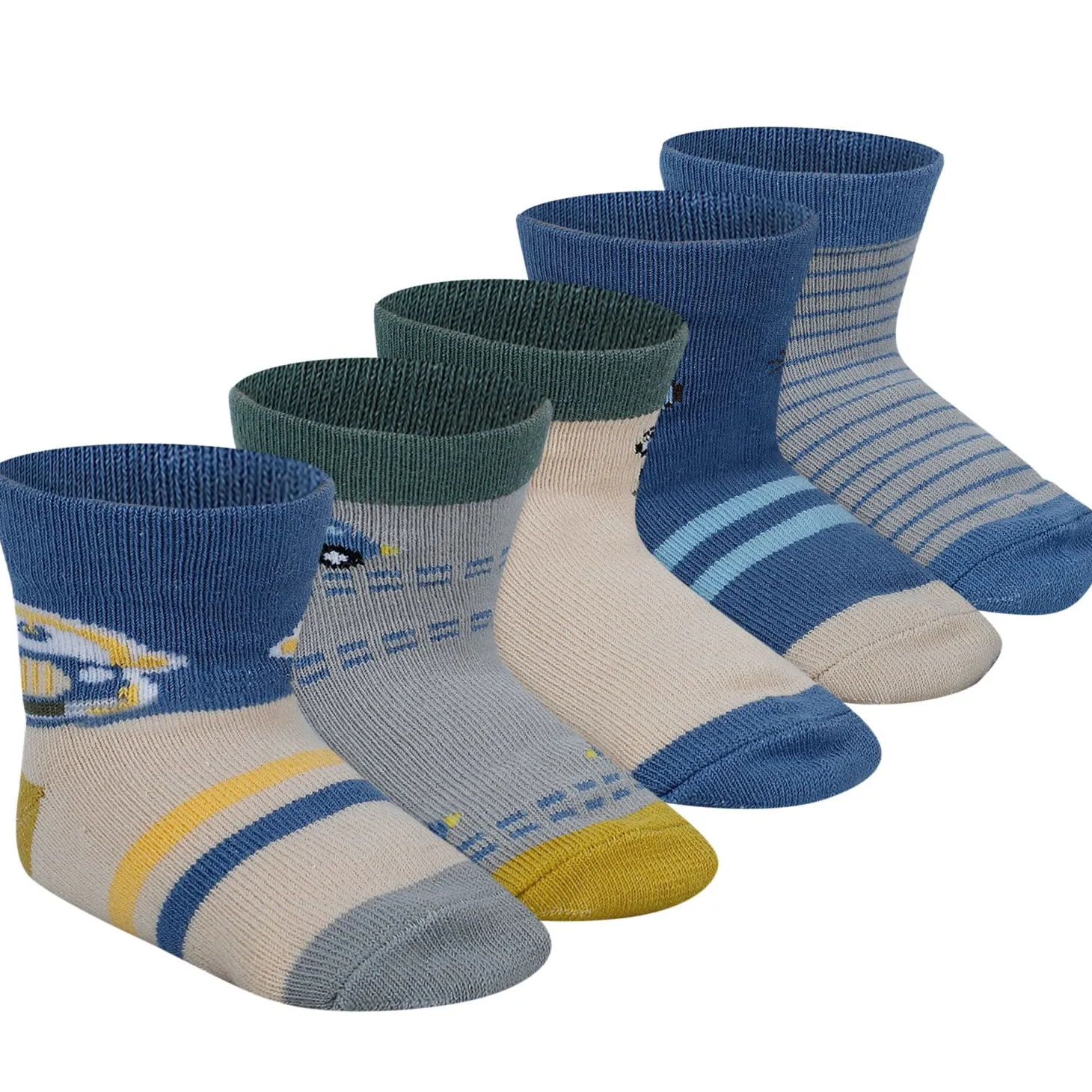 Baby Moo Car Printed Soft Socks Pack of 5 - Blue, Grey