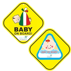 Baby Moo Car Safety Sign Sleeping Baby On Board With Suction Cup Clip 2 Pack - Yellow, Blue