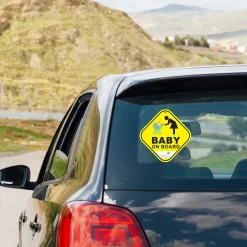 Baby Moo Car Safety Sign Baby On Board With Vacuum Suction Cup Clip - Yellow