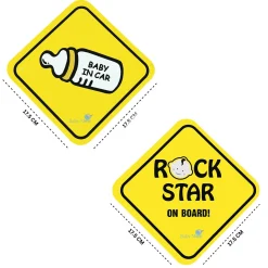 Baby Moo Car Safety Sign Rockstar Baby On Board With Suction Cup Clip 2 Pack - Yellow