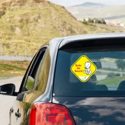 Baby Moo Car Safety Sign Little Baby On Board With Vacuum Suction Cup Clip - Yellow