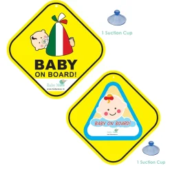 Baby Moo Car Safety Sign Sleeping Baby On Board With Suction Cup Clip 2 Pack - Yellow, Blue