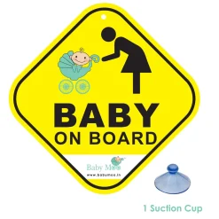 Baby Moo Car Safety Sign Baby On Board With Vacuum Suction Cup Clip - Yellow