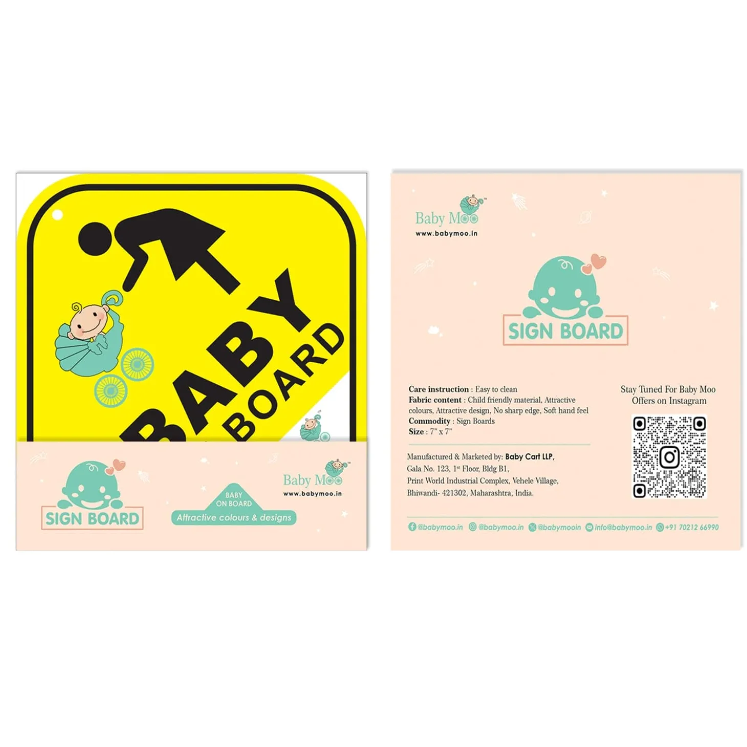 Baby Moo Car Safety Sign Baby On Board With Vacuum Suction Cup Clip - Yellow