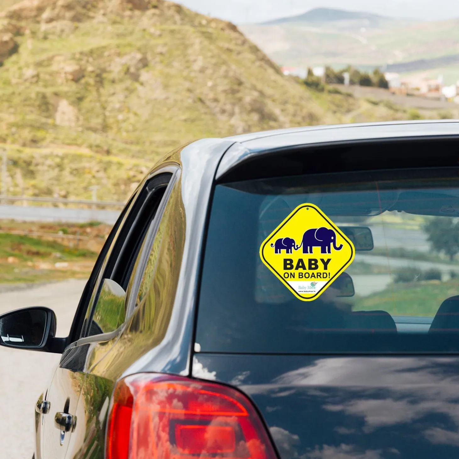 Baby Moo Car Safety Sign Twin Baby On Board With Suction Cup Clip 2 Pack - Yellow