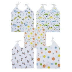 Baby Moo Cars And Stars Round Neck Sleeveless Tie Knot Cotton Jhablas 5 Pcs - Green, Multicolour