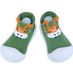 Baby Moo Cartoon Animal Rubber Comfortable Sole Slip-On Sock Shoes - Green