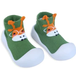 Baby Moo Cartoon Animal Rubber Comfortable Sole Slip-On Sock Shoes - Green