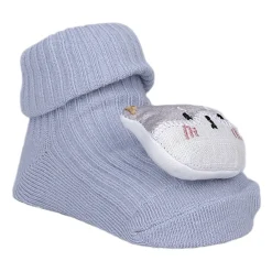 Baby Moo Cat 3D Rattle Anti-Skid Socks Booties Pack of 2 - Blue, Grey