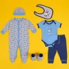 Baby Moo Chandrayaan Gift Set 6 Piece With Bodysuits, Pyjama, Cap, Bib And Socks - Blue