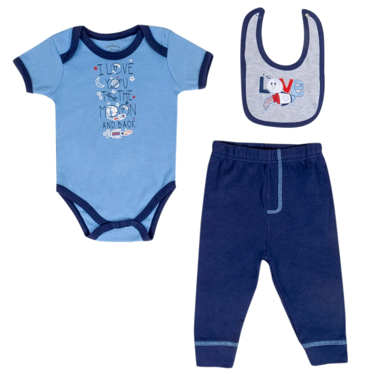 Baby Moo Chandrayaan Gift Set 6 Piece With Bodysuits, Pyjama, Cap, Bib And Socks - Blue