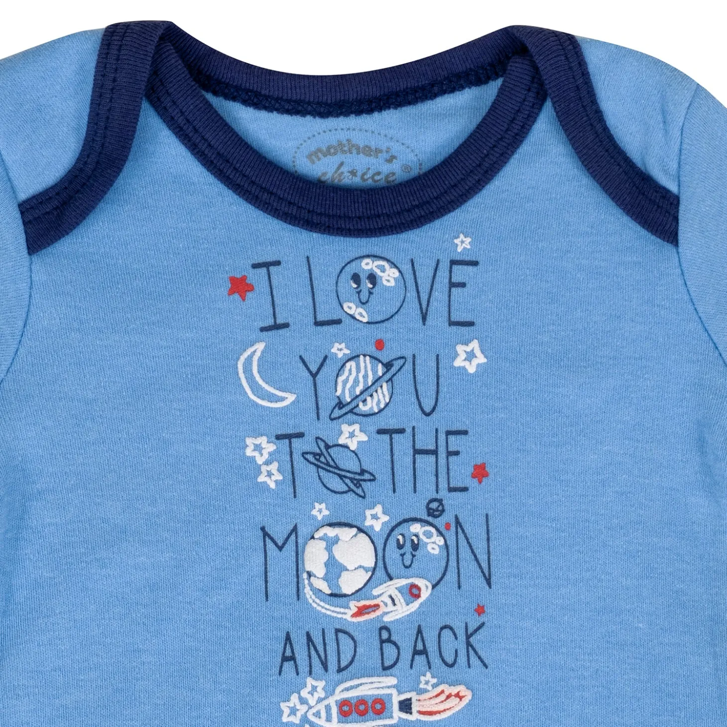 Baby Moo Chandrayaan Gift Set 6 Piece With Bodysuits, Pyjama, Cap, Bib And Socks - Blue