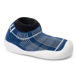 Baby Moo Checked Anti-Skid Rubber Sole Comfy Slip-On Sock Shoes - Blue