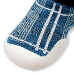 Baby Moo Checked Anti-Skid Rubber Sole Comfy Slip-On Sock Shoes - Blue