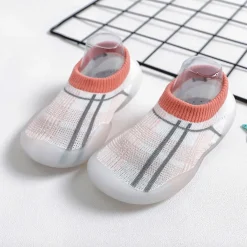 Baby Moo Checked Rubber Comfortable Sole Slip-On Sock Shoes - Peach