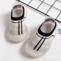 Baby Moo Checked Rubber Comfortable Sole Slip-On Sock Shoes - Black