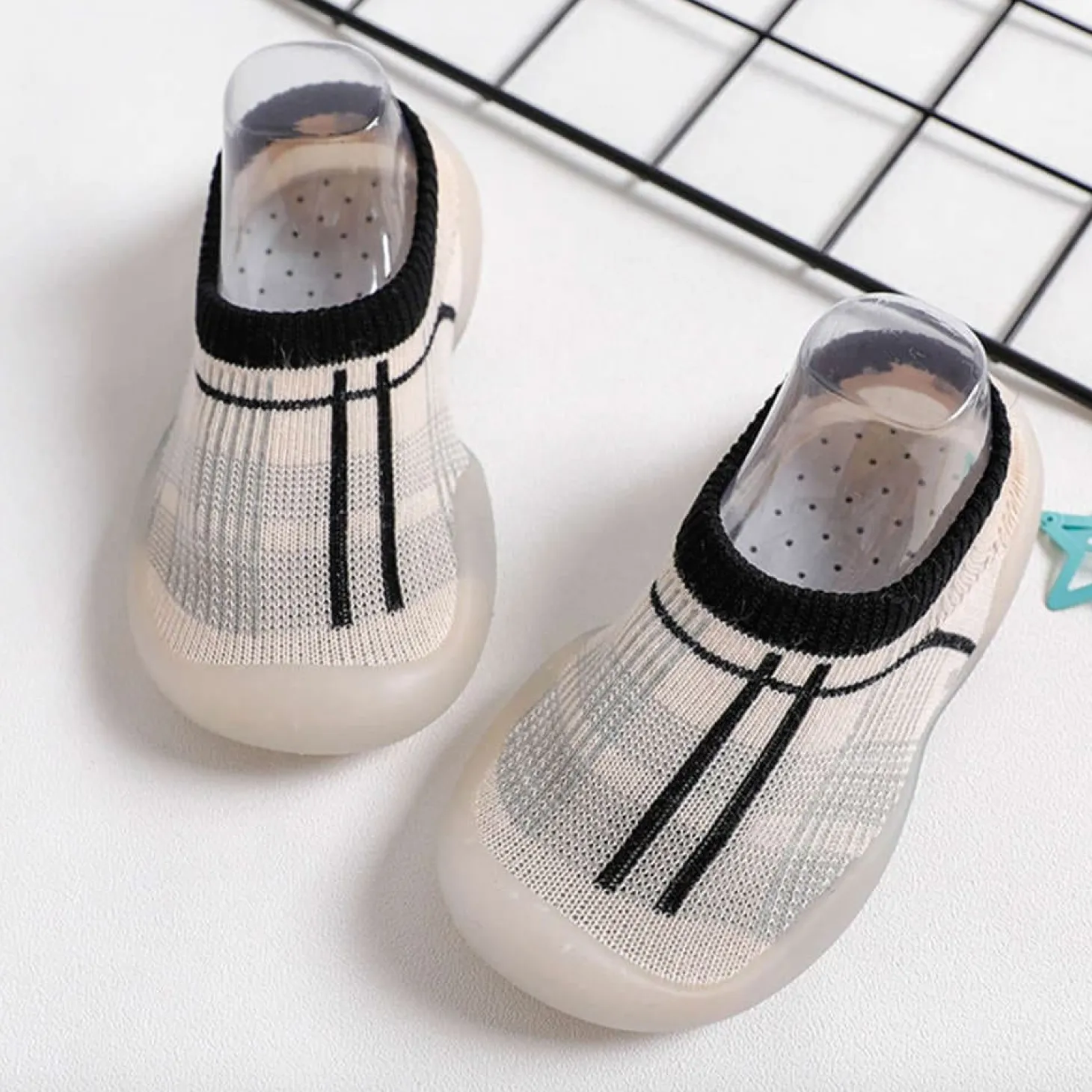 Baby Moo Checked Rubber Comfortable Sole Slip-On Sock Shoes - Black