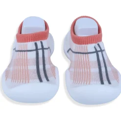 Baby Moo Checked Rubber Comfortable Sole Slip-On Sock Shoes - Peach