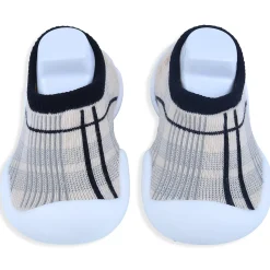 Baby Moo Checked Rubber Comfortable Sole Slip-On Sock Shoes - Black