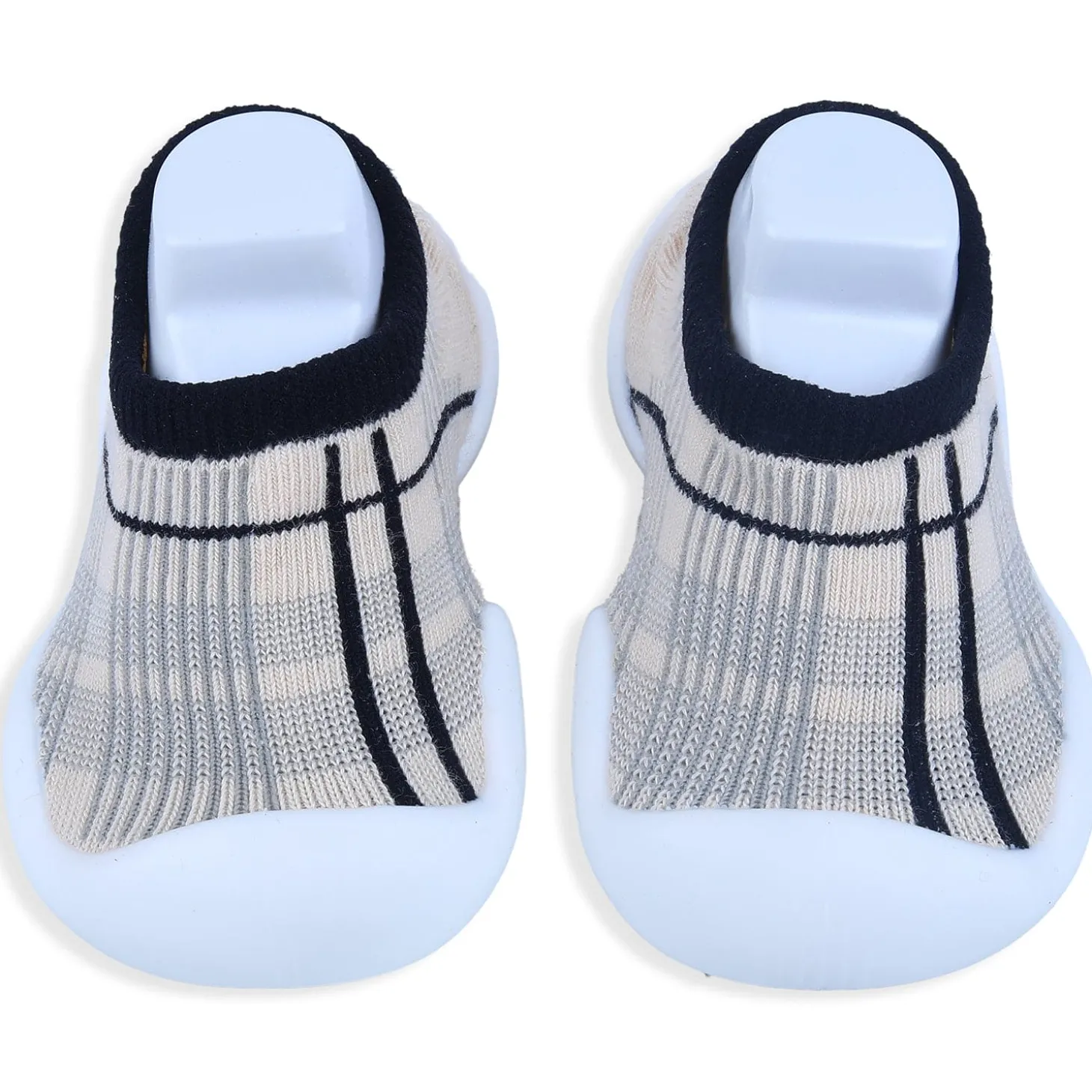 Baby Moo Checked Rubber Comfortable Sole Slip-On Sock Shoes - Black