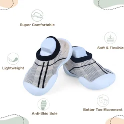 Baby Moo Checked Rubber Comfortable Sole Slip-On Sock Shoes - Black