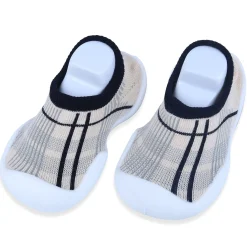 Baby Moo Checked Rubber Comfortable Sole Slip-On Sock Shoes - Black