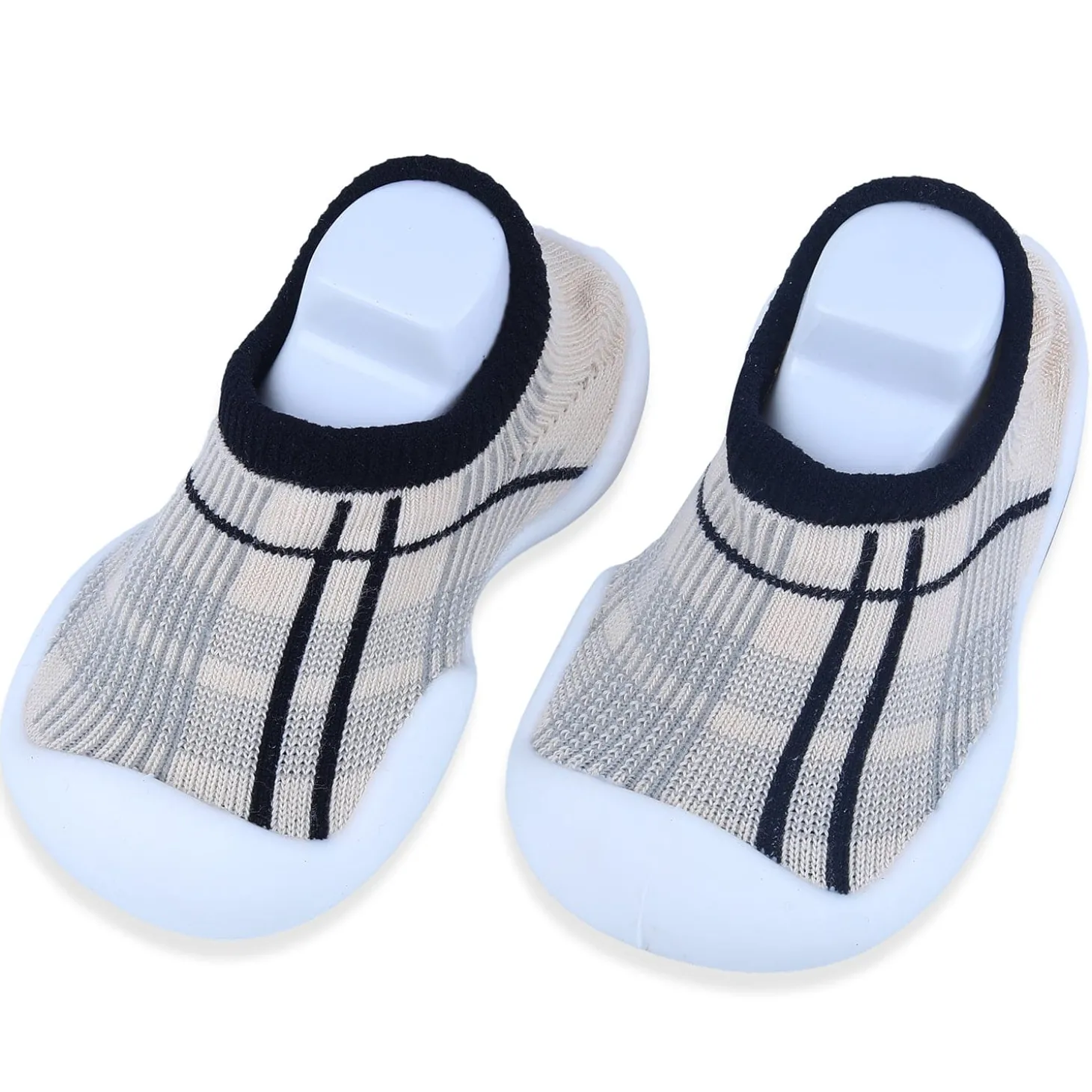 Baby Moo Checked Rubber Comfortable Sole Slip-On Sock Shoes - Black