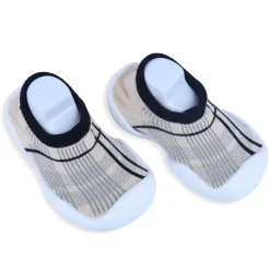 Baby Moo Checked Rubber Comfortable Sole Slip-On Sock Shoes - Black