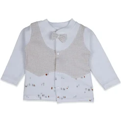 Baby Moo Chequered Gentleman's Long Sleeve 2pcs Baby Suit - Beige
