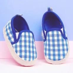Baby Moo Classic Checkerboard Comfortable Slip-On Anti-Skid Canvas Sneakers - Blue