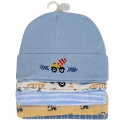 Baby Moo Construction Truck Infants Ultra Soft 100% Cotton All Season Pack of 5 Caps - Blue