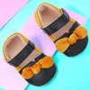 Baby Moo Corduroy Bow Knot Velcro Strap Anti-Skid Ballerina Booties - Black