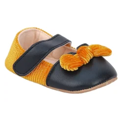 Baby Moo Corduroy Bow Knot Velcro Strap Anti-Skid Ballerina Booties - Black