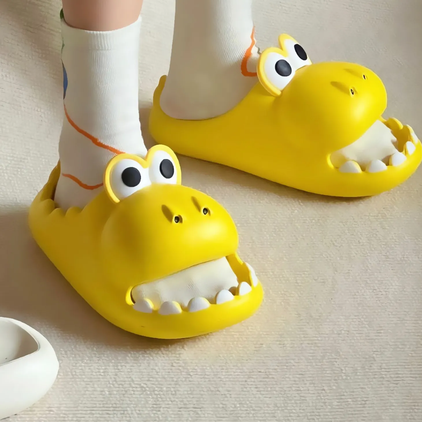 Baby Moo Crocodile Beach Slippers 3D Cartoon Sliders - Yellow