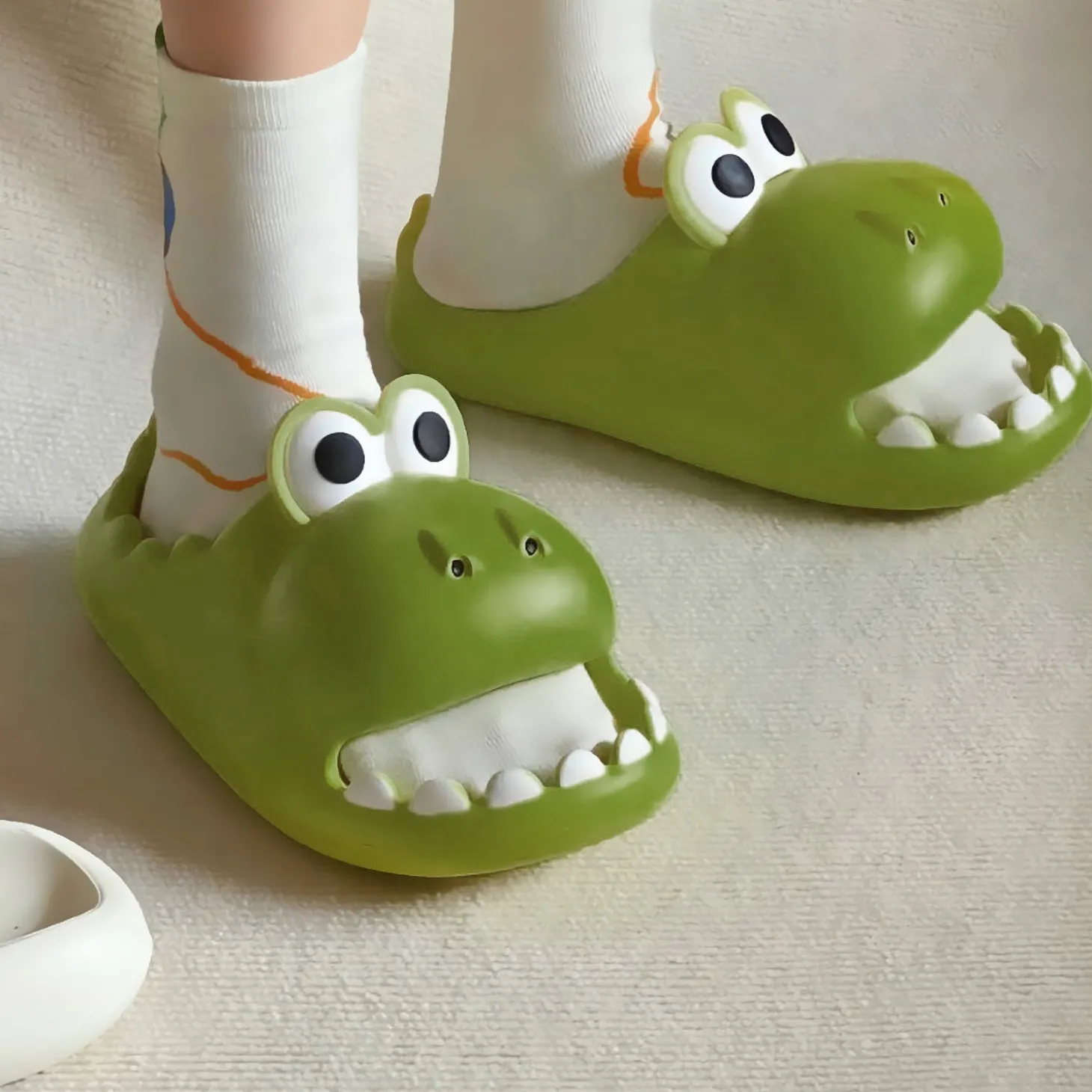 Baby Moo Crocodile Beach Slippers 3D Cartoon Sliders - Green