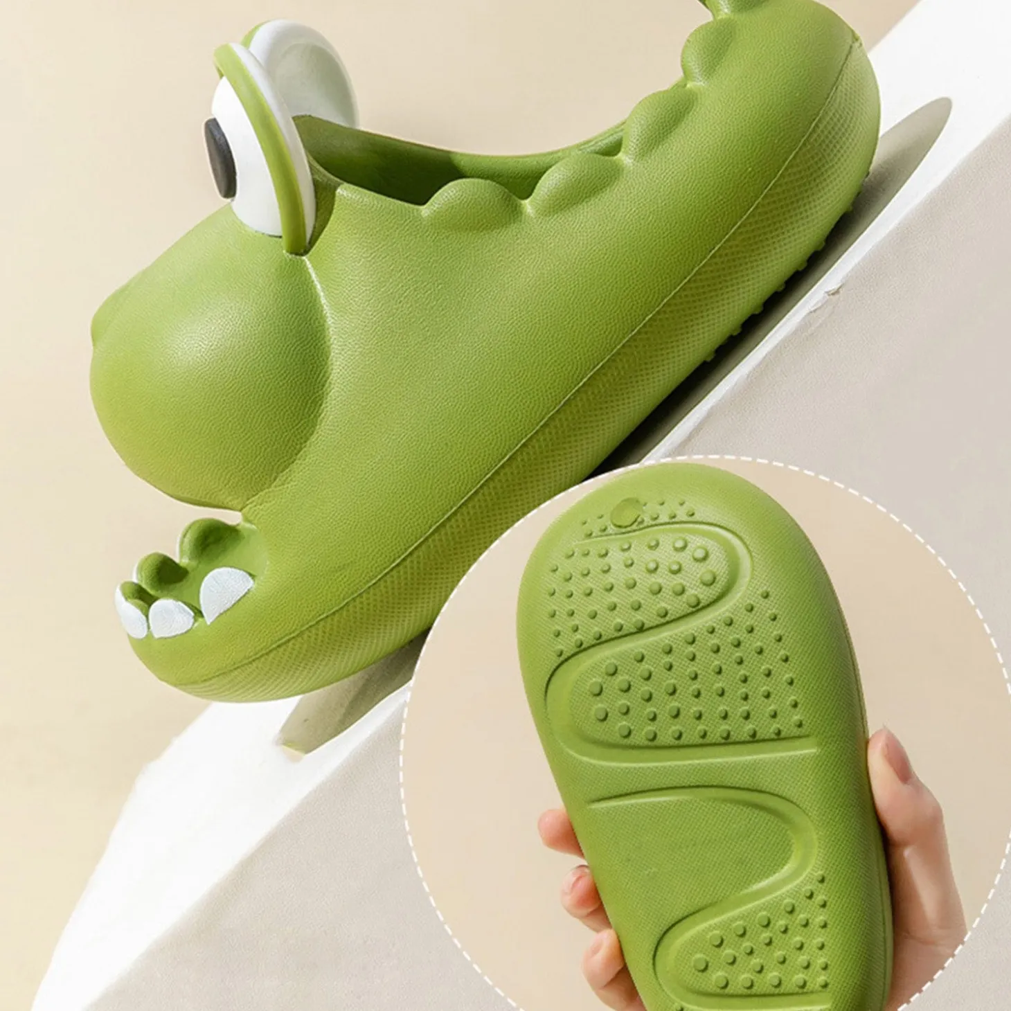 Baby Moo Crocodile Beach Slippers 3D Cartoon Sliders - Green